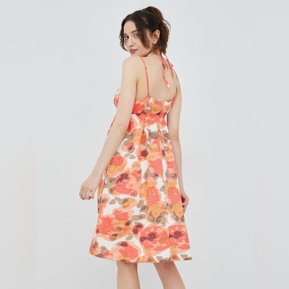 Vero Moda Women's dress VMJOA SL ABK DRESS WVN GA Size S in Orange/White NWT - Picture 4 of 9